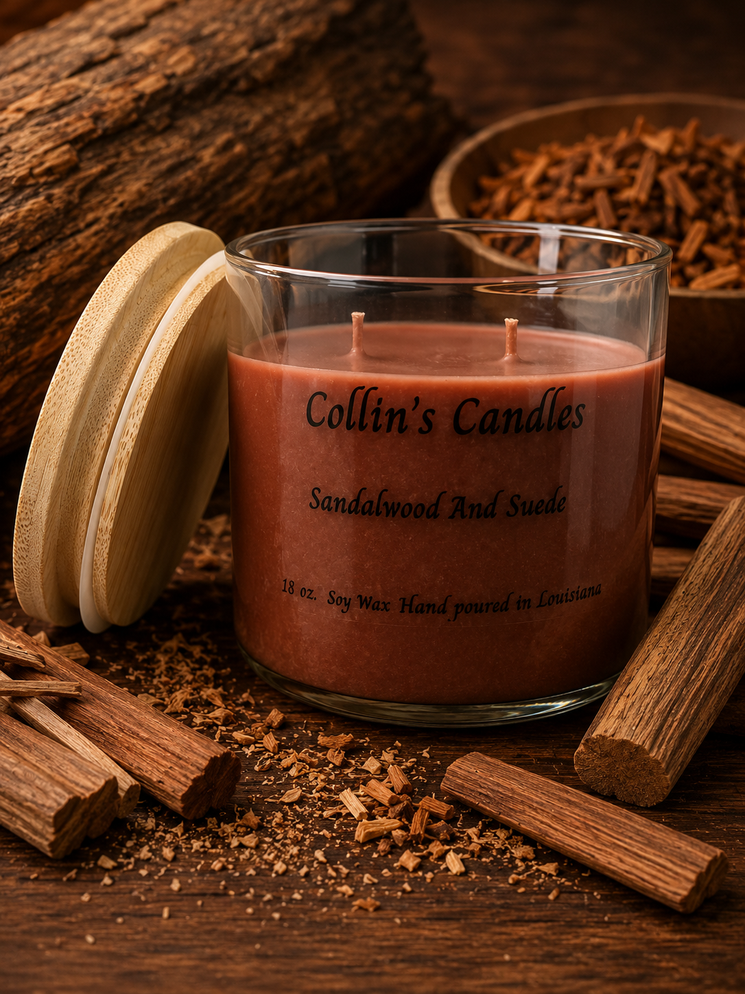 Sandalwood & Suede – 18 oz. Hand-Poured Soy Wax Candle