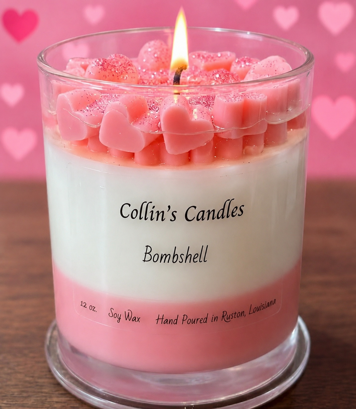 12 oz. Soy and wax candle. Bombshell scented.