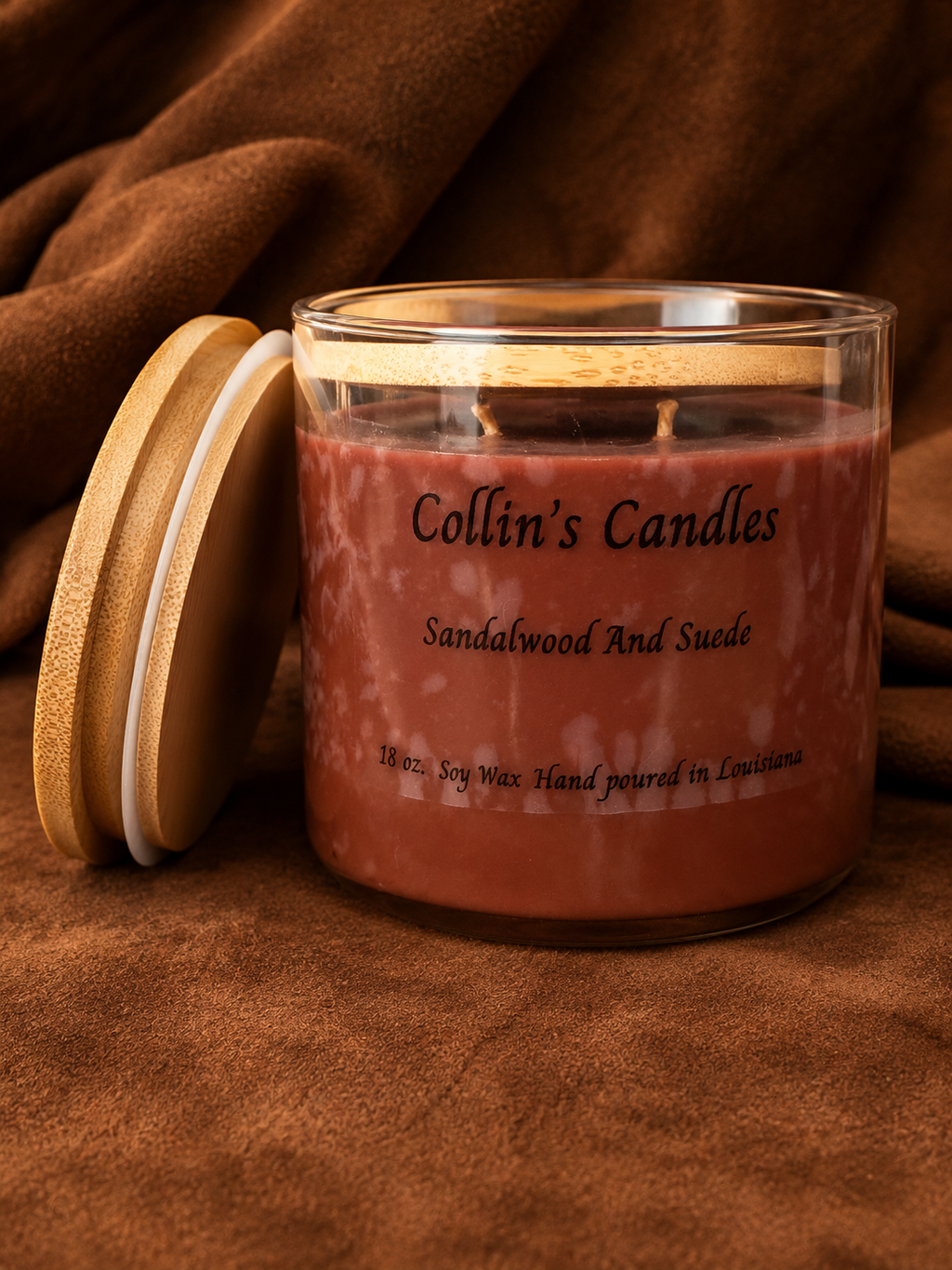 Sandalwood & Suede – 18 oz. Hand-Poured Soy Wax Candle