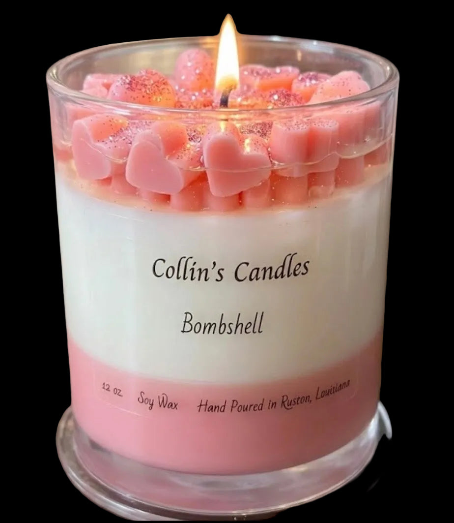 12 oz. Soy and wax candle. Bombshell scented.