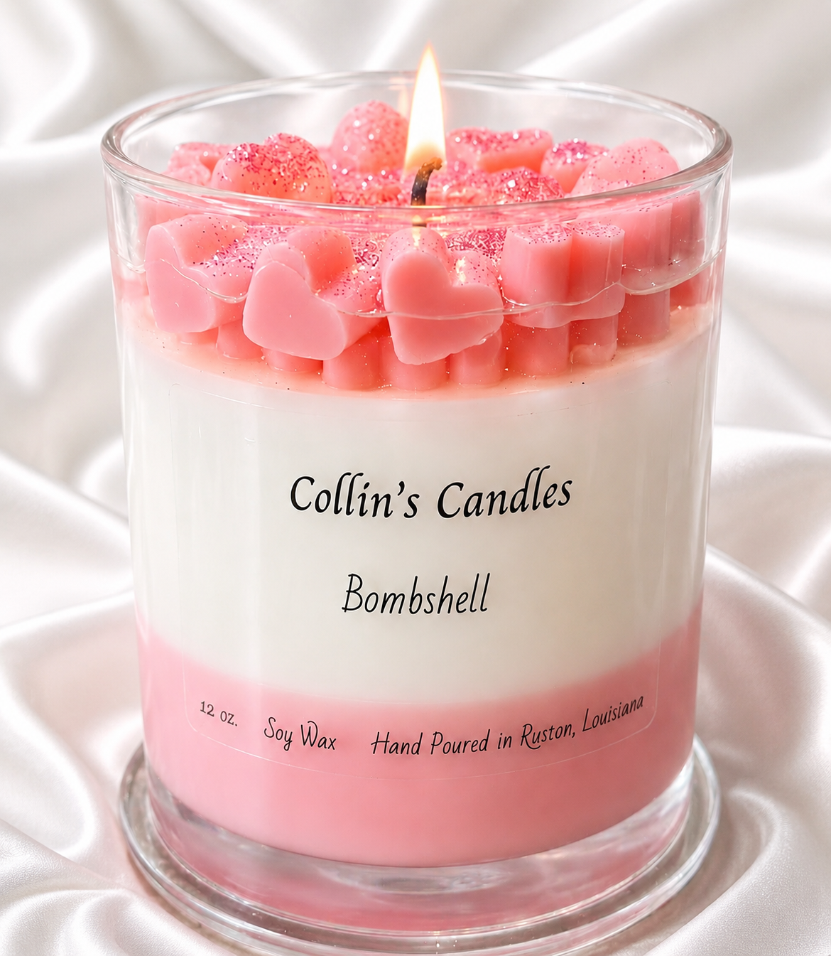 12 oz. Soy and wax candle. Bombshell scented.