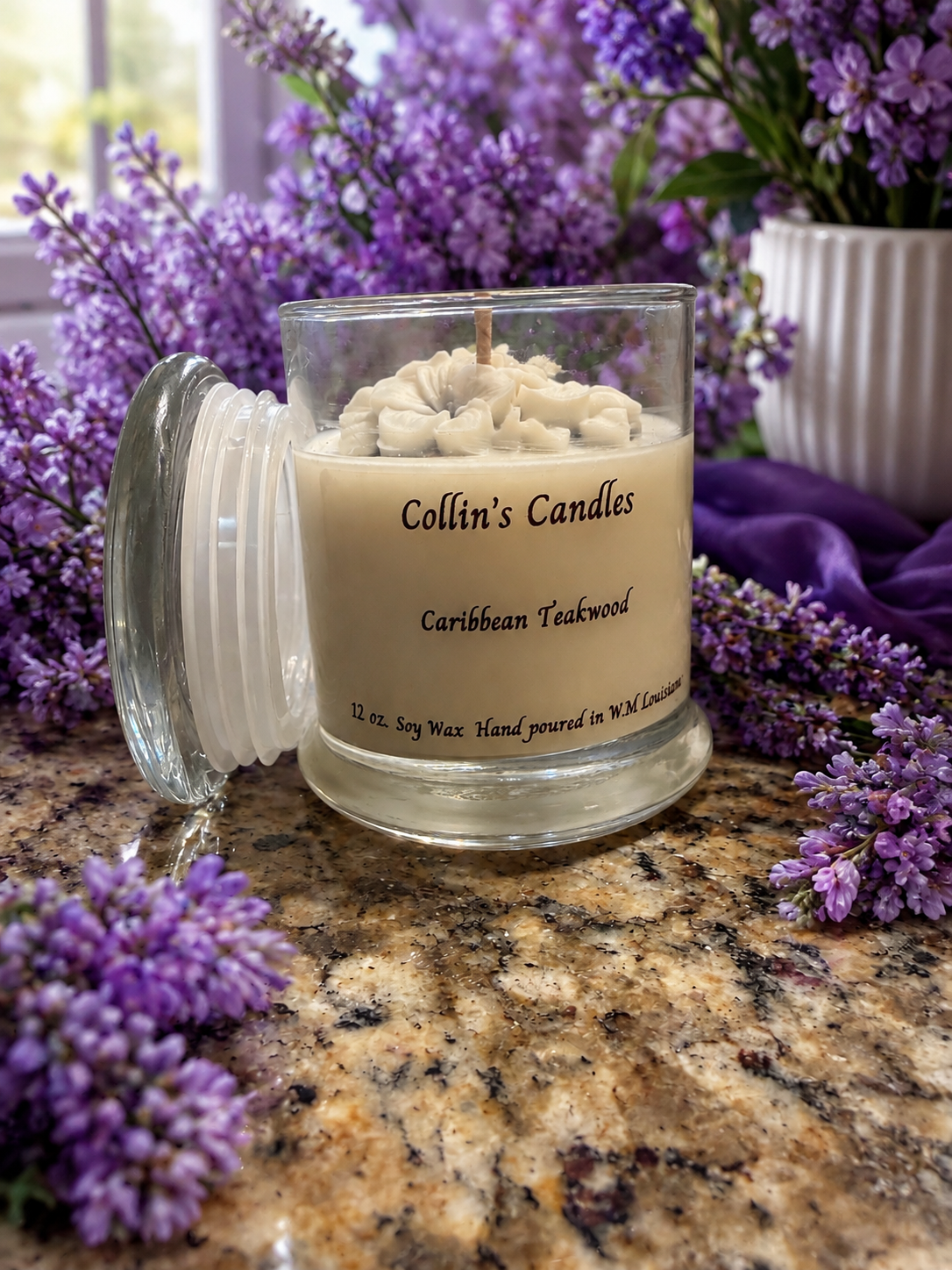 12 oz. Caribbean Teakwood soy wax candle.