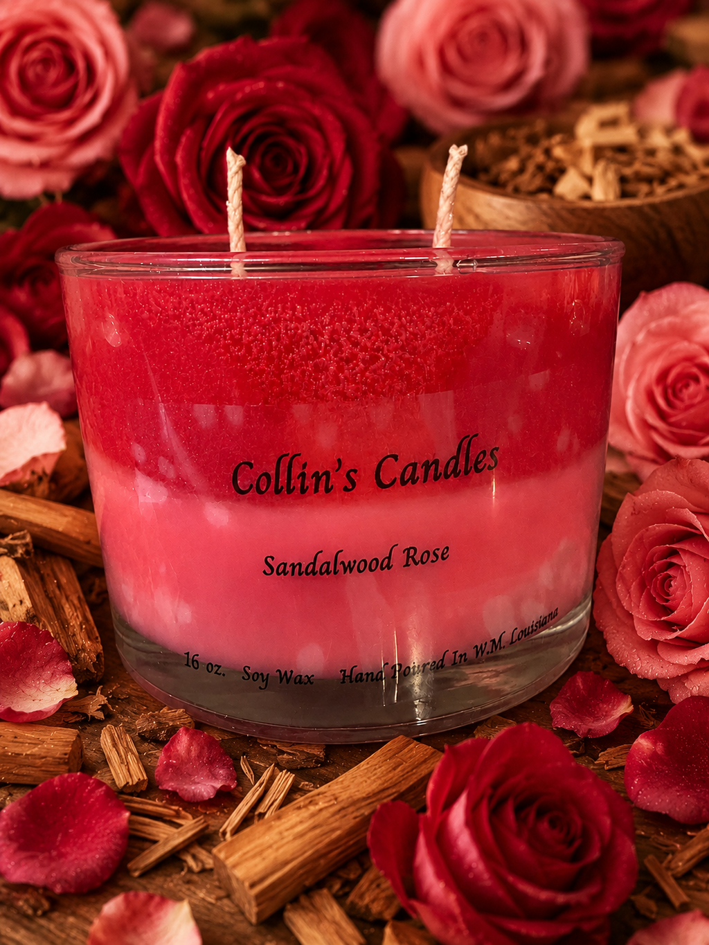 Sandalwood and Rose soy and gel wax candle.