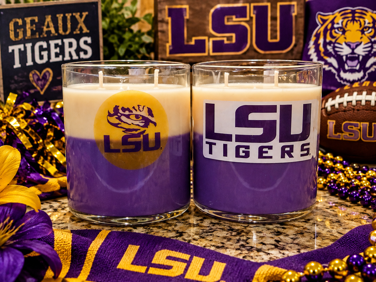 LSU Themed candle