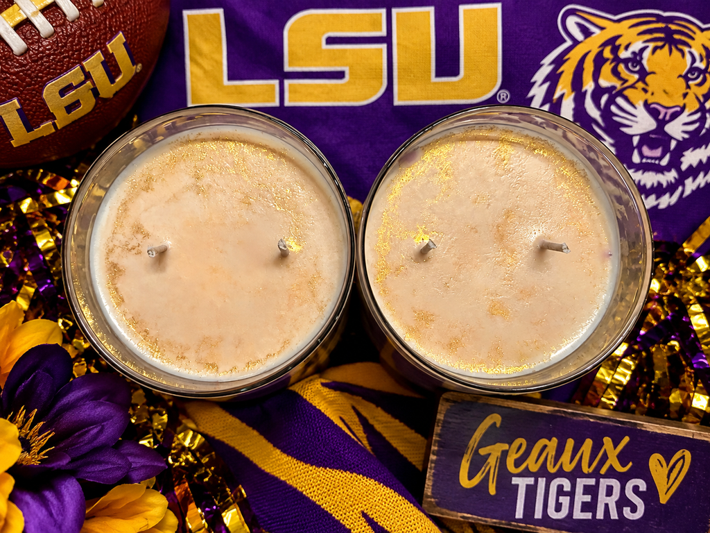 LSU Themed candle
